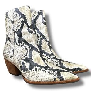 Matisse Leather Snake Print Boots Sz 7.5 Pointed Toe Block Heel Side Zip Western